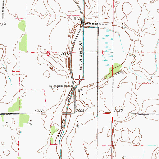 Topographic Map of County Ditch Number Eight and Fiftythree, MN