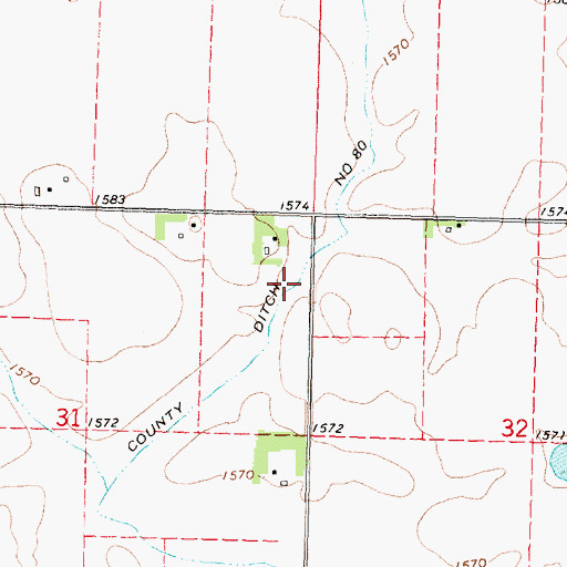 Topographic Map of County Ditch Number Eighty, MN
