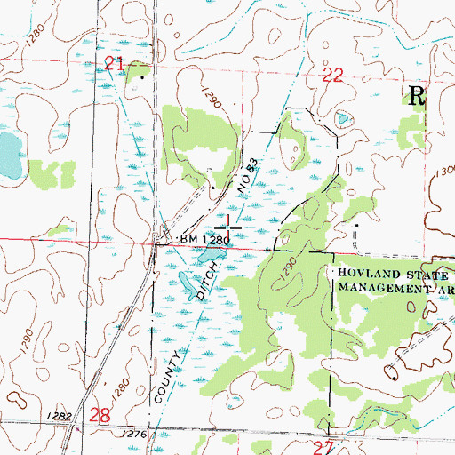 Topographic Map of County Ditch Number Eightythree, MN