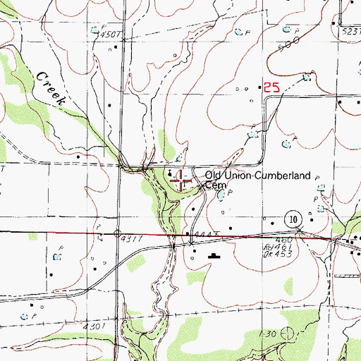 Topographic Map of Old Union-Cumberland Cemetery, AR