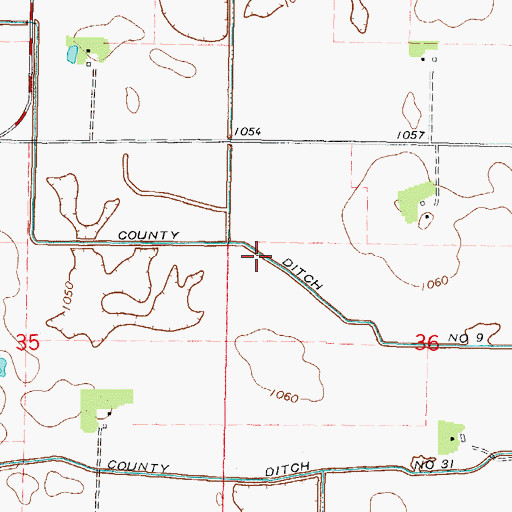Topographic Map of County Ditch Number Nine, MN
