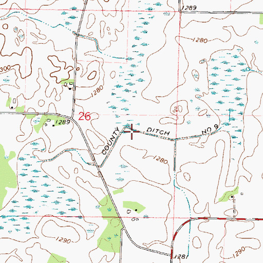 Topographic Map of County Ditch Number Nine, MN