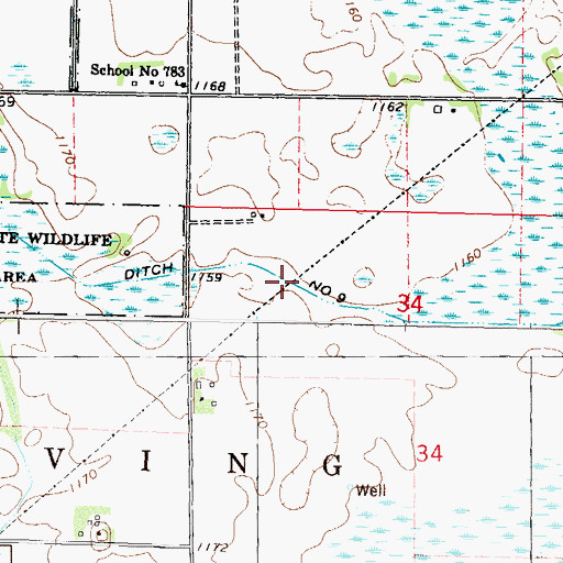 Topographic Map of County Ditch Number Nine, MN