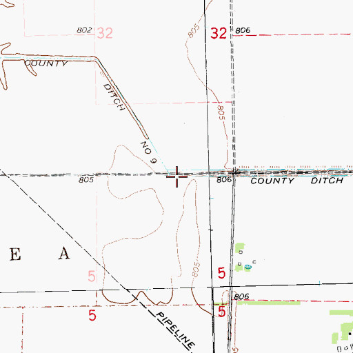 Topographic Map of County Ditch Number Nine, MN