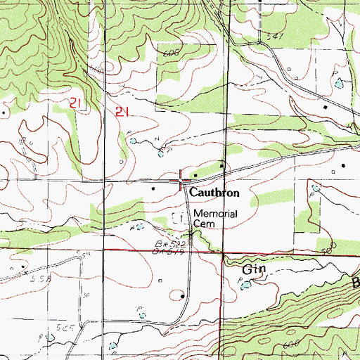 Topographic Map of Cauthron, AR