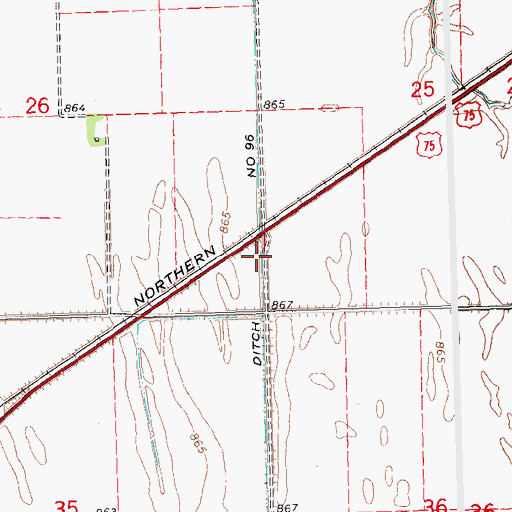 Topographic Map of County Ditch Number Ninetysix, MN