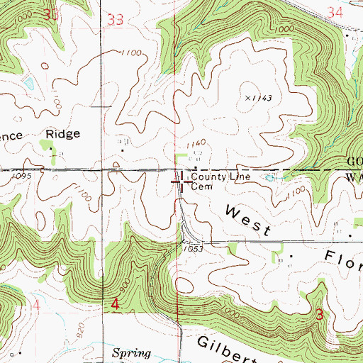 Topographic Map of County Line Cemetery, MN