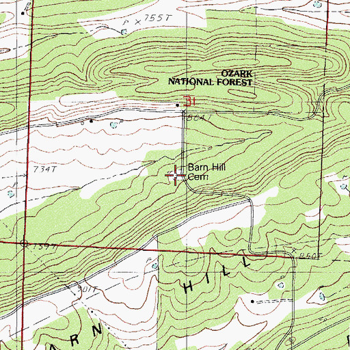 Topographic Map of Barn Hill Cemetery, AR