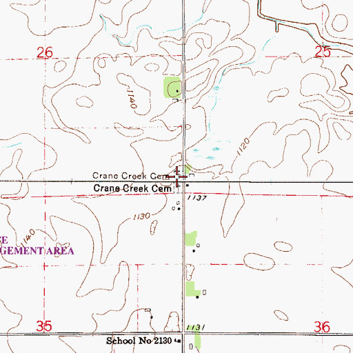 Topographic Map of Crane Creek Cemetery, MN