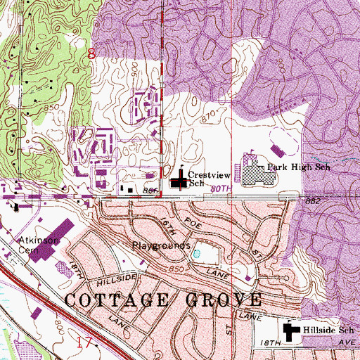 Topographic Map of Crestview School, MN