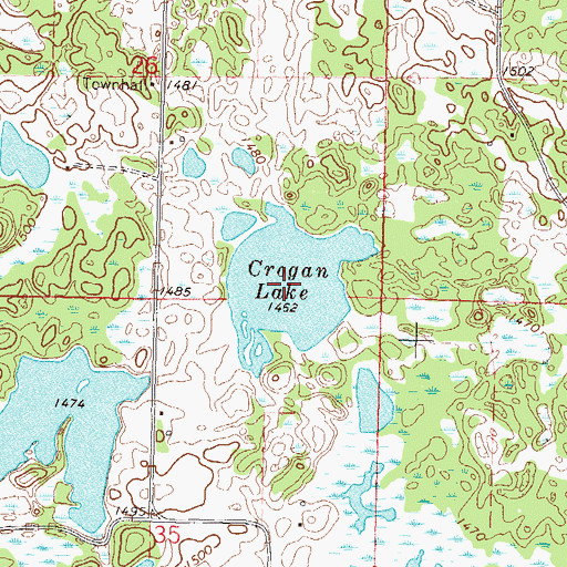 Topographic Map of Crogan Lake, MN