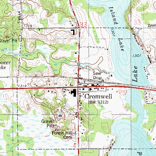 Topographic Map of Cromwell, MN