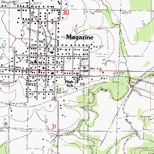 Topographic Map of Magazine High School, AR