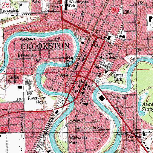 Topographic Map of Crookston, MN