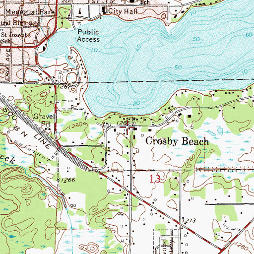 Topographic Map of Crosby Beach, MN