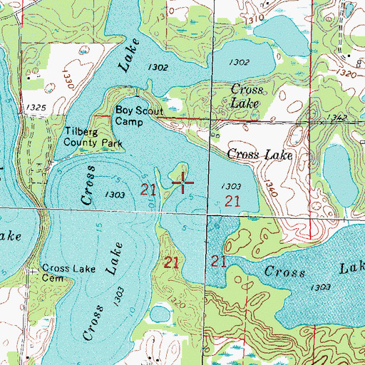 Topographic Map of Cross Lake, MN