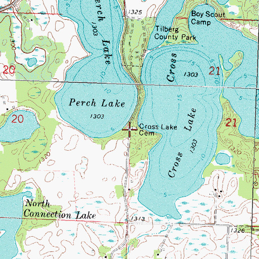 Topographic Map of Cross Lake Cemetery, MN