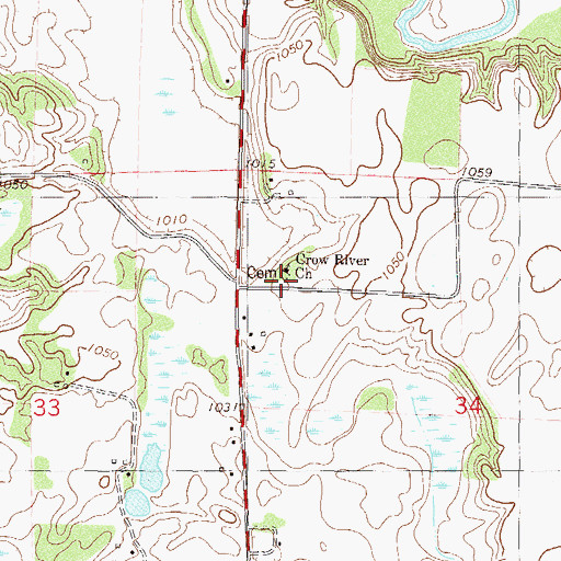 Topographic Map of Crow River Church, MN
