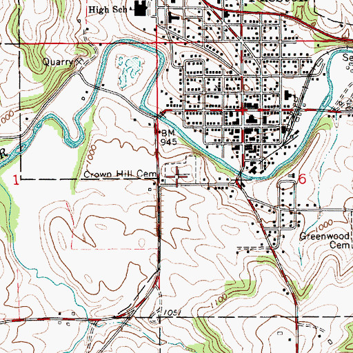 Topographic Map of Crown Hill Cemetery, MN