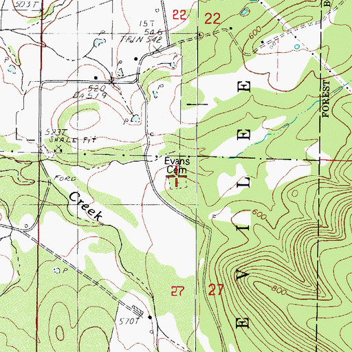 Topographic Map of Evans Cemetery, AR