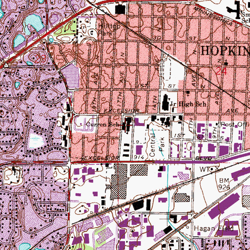 Topographic Map of Curren School, MN
