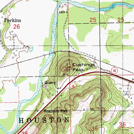 Topographic Map of Cushings Peak, MN