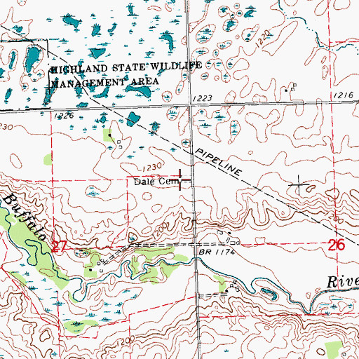 Topographic Map of Dale Cemetery, MN