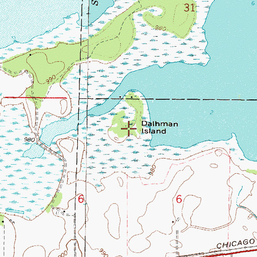 Topographic Map of Dalhman Island, MN