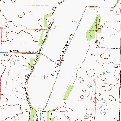 Topographic Map of Dane Lakebed, MN