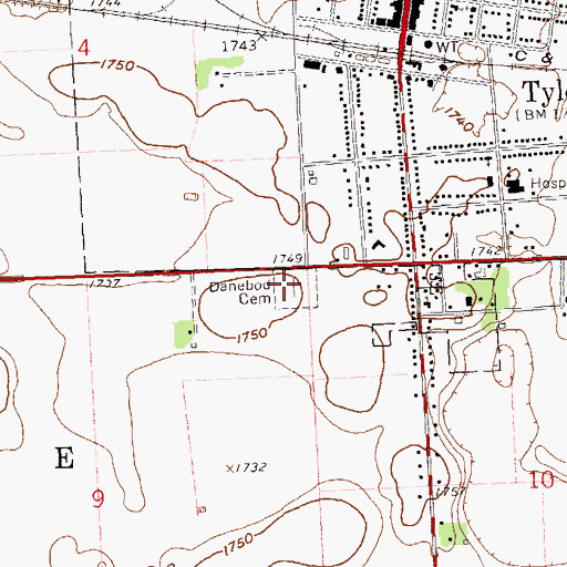 Topographic Map of Danebod Cemetery, MN