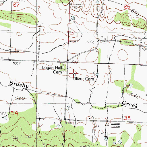 Topographic Map of Oliver Cemetery, AR