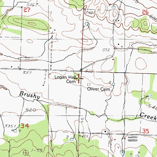 Topographic Map of Logan Hall Cemetery, AR