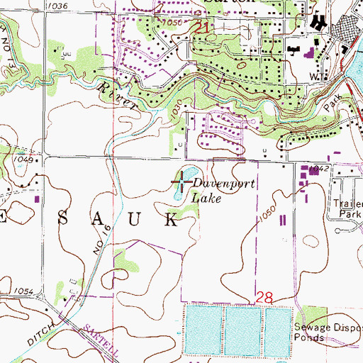 Topographic Map of Davenport Lake, MN