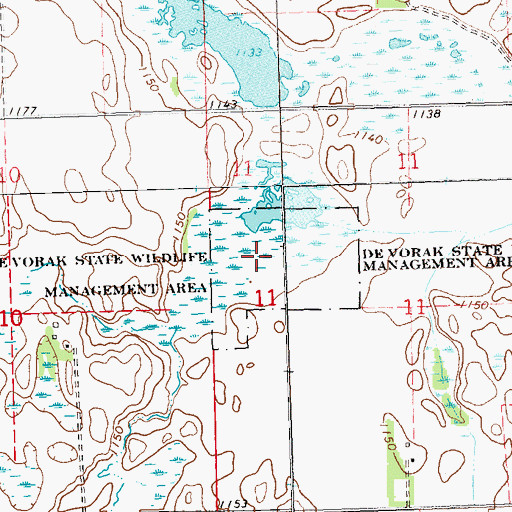 Topographic Map of De vorak State Wildlife Management Area, MN