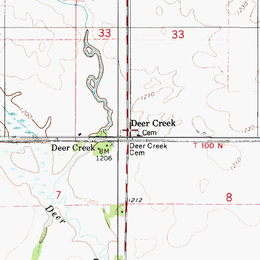 Topographic Map of Deer Creek Cemetery, MN
