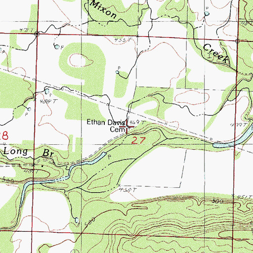 Topographic Map of Ethan Davis Cemetery, AR