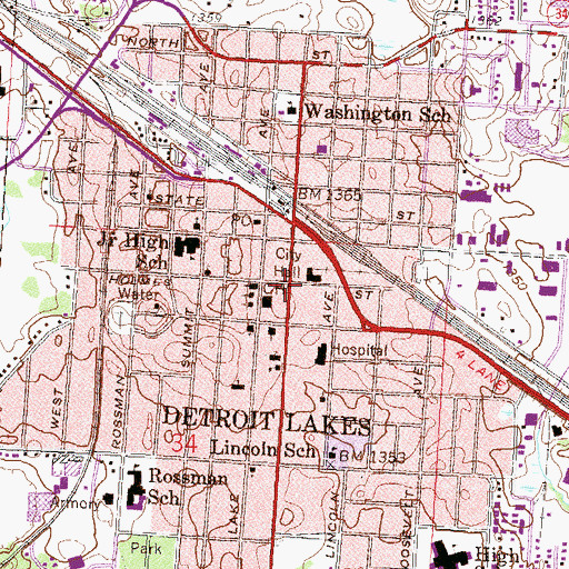 Topographic Map of Detroit Lakes, MN