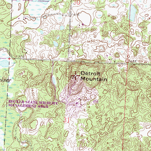 Topographic Map of Detroit Mountain, MN