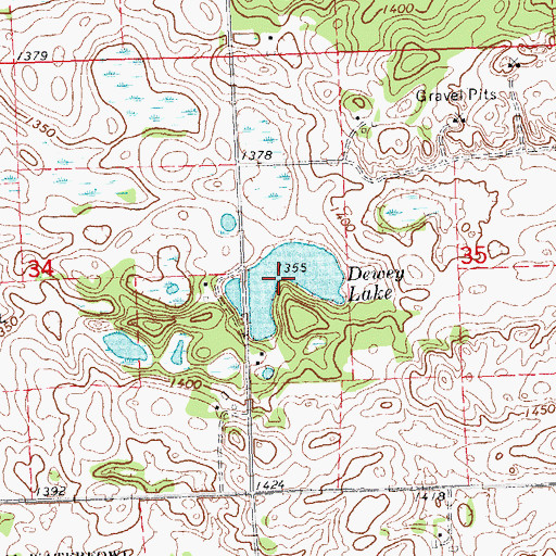 Topographic Map of Dewey Lake, MN