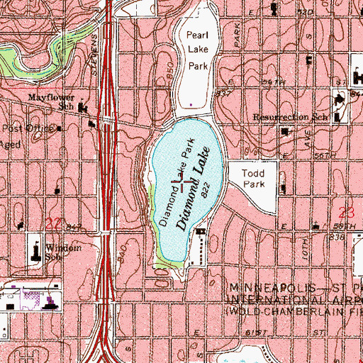 Topographic Map of Diamond Lake, MN