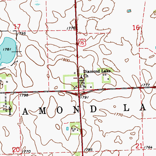 Topographic Map of Diamond Lake Church, MN