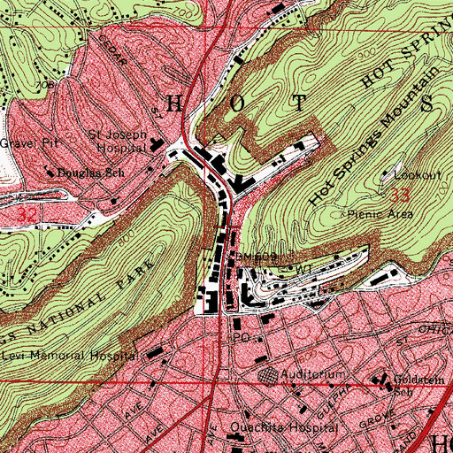 Topographic Map of Bathhouse Row, AR