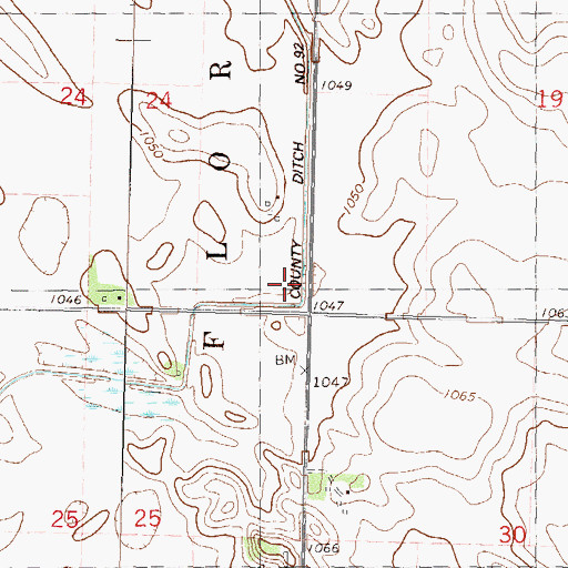 Topographic Map of Ditch Number Ninetytwo, MN