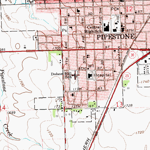 Topographic Map of Dolson Hill School, MN