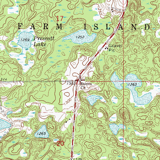 Topographic Map of Dorris Church, MN