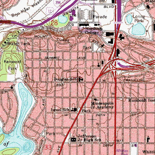 Topographic Map of Douglas School, MN