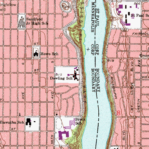 Topographic Map of Dowling School, MN