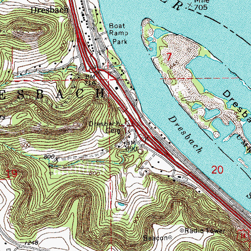 Topographic Map of Dresbach Cemetery, MN