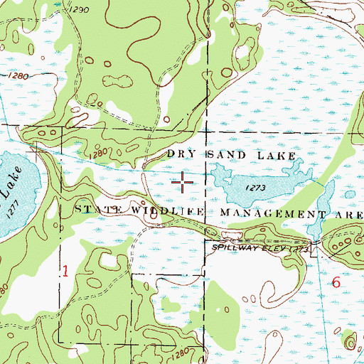 Topographic Map of Dry Sand Lake State Wildlife Management Area, MN