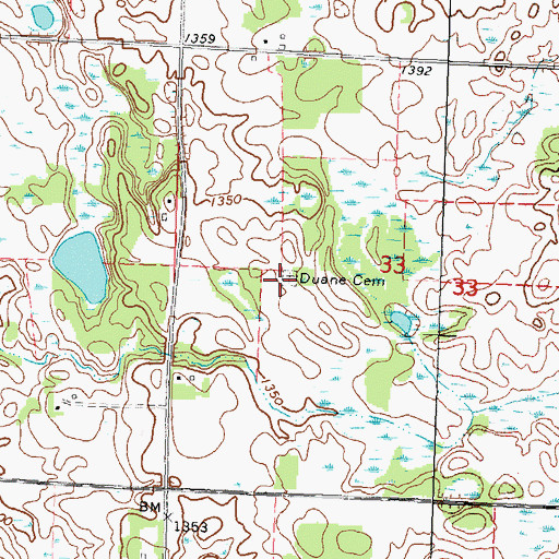 Topographic Map of Duane Cemetery, MN